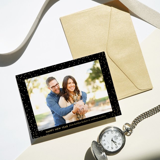 Carte De Vœux En Aluminium Glam Confetti Joyeux Nouvel An Photo Real (Créateur téléchargé)