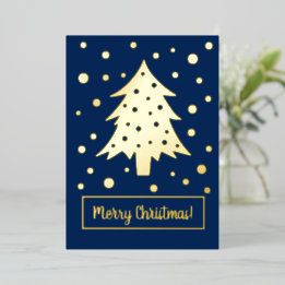 Carte De Vœux En Aluminium Gold Bleu Arbre de Noël Noël Noël Fêtes Vos Parole