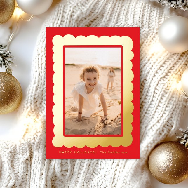 Carte De Vœux En Aluminium gold bold modern red retro photo frame (Créateur téléchargé)
