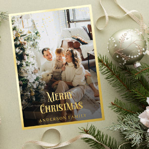 Carte De Vœux En Aluminium Gold Border Confetti Noël Famille Photo