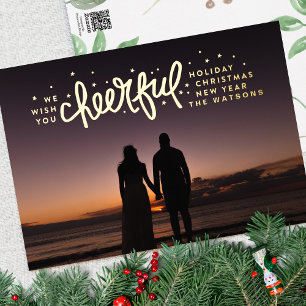 Carte De Vœux En Aluminium Gold Cheerful Stars PHOTO Noël Salutation