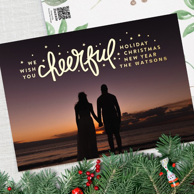 Carte De Vœux En Aluminium Gold Cheerful Stars PHOTO Noël Salutation (Créateur téléchargé)