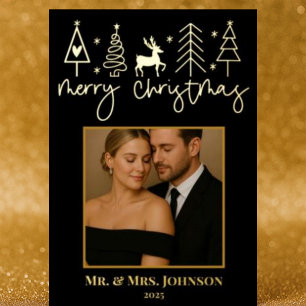 Carte De Vœux En Aluminium Gold Christmas Trees Mr & Mrs. Edition photo