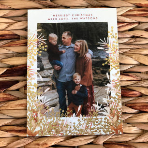 Carte De Vœux En Aluminium Gold et aquarelle Cadres photo des baies de Noël