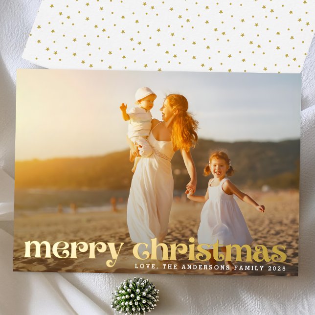Carte De Vœux En Aluminium Gold Festive Photo Joyeux Noël (Créateur téléchargé)