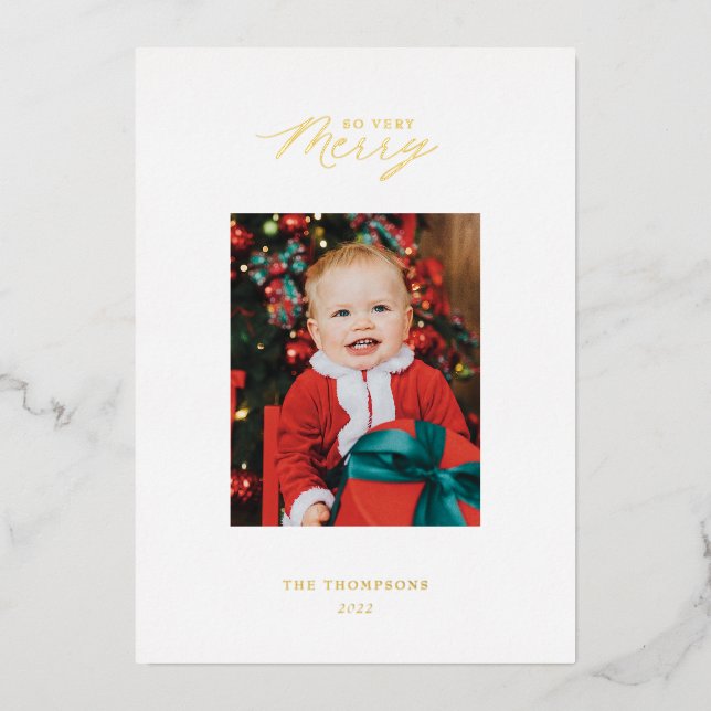 Carte De Vœux En Aluminium Gold Foil Minimale So Very Merry Photo Holiday Car (Recto)