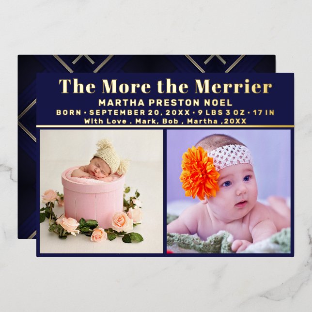 Carte De Vœux En Aluminium Gold Foil Plus Le Merrier Naissance Foil Holiday (Recto/Verso)