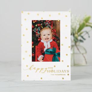 Carte De Vœux En Aluminium Gold Foil Pompoms Polka Dot Photo Holiday Card