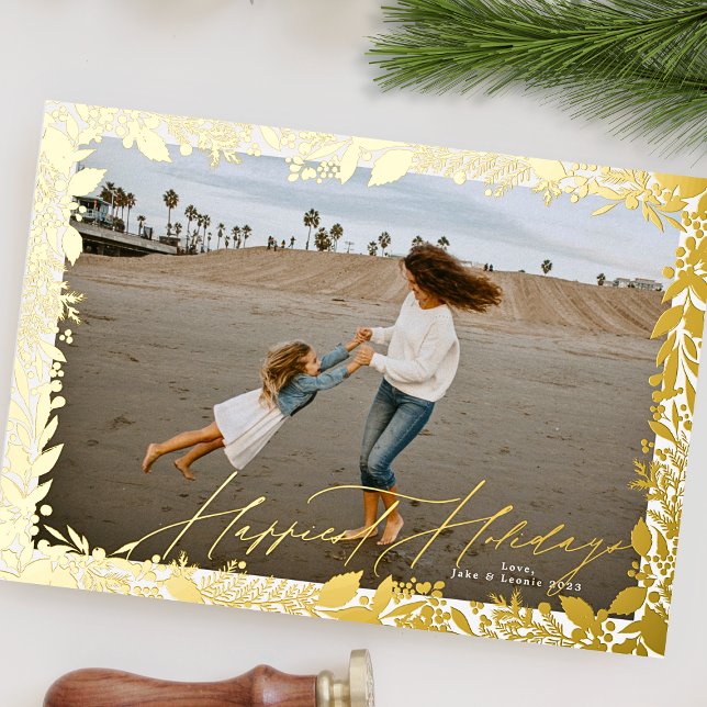 Carte De Vœux En Aluminium Gold Frame fêtera noël traditionnel HAPPIEST (Créateur téléchargé)