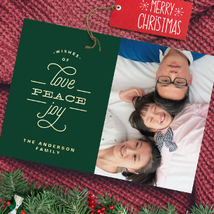 Carte De Vœux En Aluminium Gold Green LOVE PEACE JOY Voeux Photo