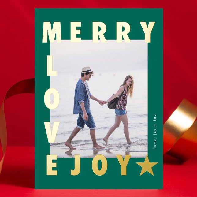 Carte De Vœux En Aluminium GOLD Green MERRY LOVE JOY photo FRAME | Or (Créateur téléchargé)