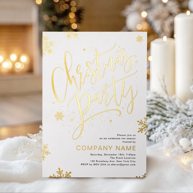 Carte De Vœux En Aluminium Gold handwritten calligraphy Christmas Party (Gold handwritten calligraphy Christmas Party Foil Holiday Card)