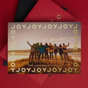 Carte De Vœux En Aluminium Gold Joy Joy Joy Frame PHOTO Noël