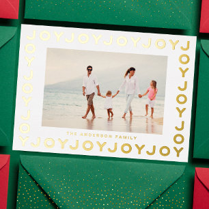 Carte De Vœux En Aluminium Gold JOY Photo de Noël Cadre blanc