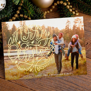 Carte De Vœux En Aluminium Gold Joyeux Noël Lettres de famille Photo