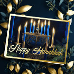 Carte De Vœux En Aluminium Gold Menorah Happy<br><div class="desc">Goldl Menorah Bonne Hanoukka</div>