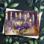 Carte De Vœux En Aluminium Gold Menorah Happy Hanoukka Purple Peach<br><div class="desc">Gold Menorah Happy</div>