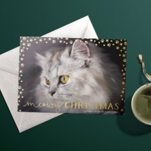 Carte De Vœux En Aluminium Gold Meowy Amoureux des chats de Noël Photo