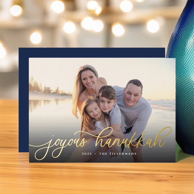 Carte De Vœux En Aluminium Gold Script Overlay l Hanoukka Photo (Créateur téléchargé)