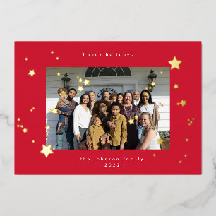 Carte De Vœux En Aluminium Gold Stars Joyeux Noël Rouge Photo Foil Holiday