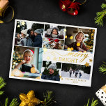 Carte De Vœux En Aluminium Gold Stars Merry & Bright 7 Photos<br><div class="desc">Carte photo Joyeuse et brillante de Noël avec sept photos, étoiles dorées, et texte en feuille d'or. Carte de Noël blanche et or avec joyeux & brillant imprimé en feuille d'or avec beaucoup d'étoiles d'or de différentes tailles. Joyeux et brillant carte photo personnalisé avec votre nom de famille, l'année, et...</div>