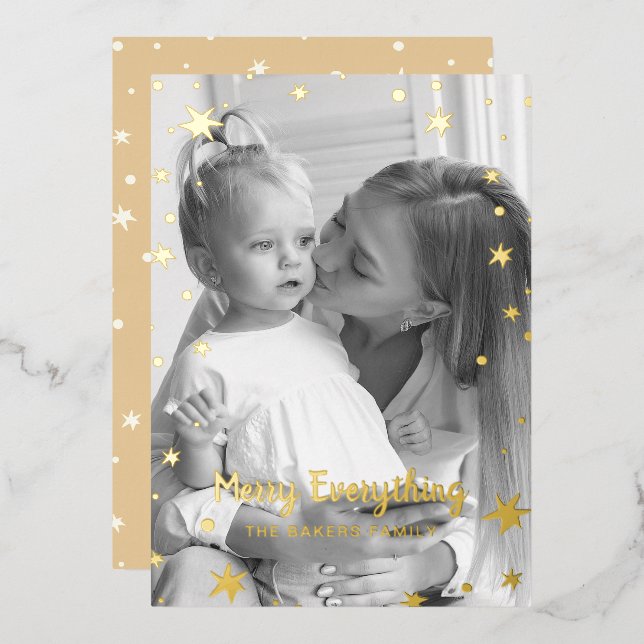 Carte De Vœux En Aluminium Gold Stars Sparkle Christmas Photo (Recto/Verso)