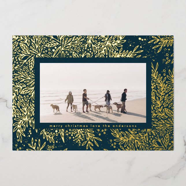 Carte De Vœux En Aluminium Gold Winter Bleu Noël NeigeFlake cadre photo (Recto)