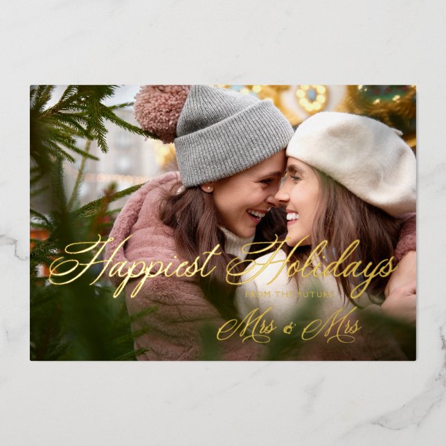 Carte De Vœux En Aluminium Golden Modern Mrs & Mr Happiest Holidays Christmas (Recto)