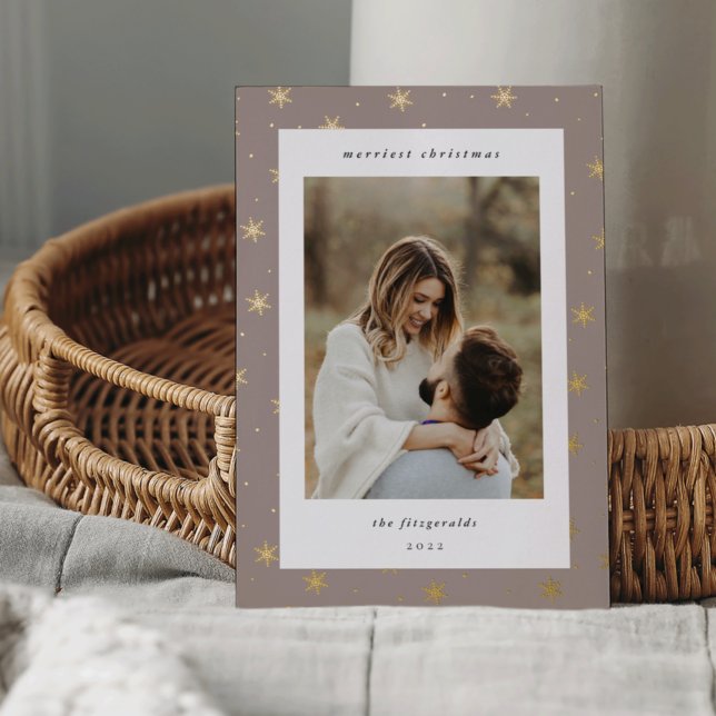 Carte De Vœux En Aluminium Golden Snowflake Border Christmas Photo (Créateur téléchargé)