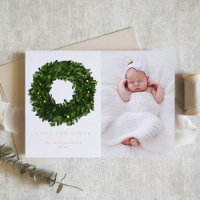 Gouache Boxwood Wreath First Baby Christmas Photo