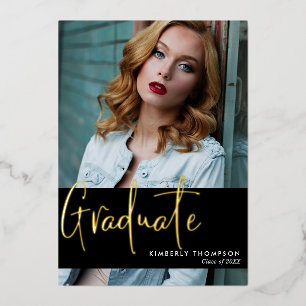 Carte De Vœux En Aluminium Graduation Faire-part Photo Script Moderne Simple