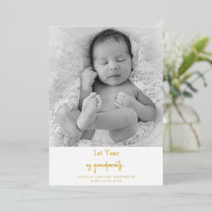 Carte De Vœux En Aluminium Grands-parents 1ère année Photo N/B de bébé Noël