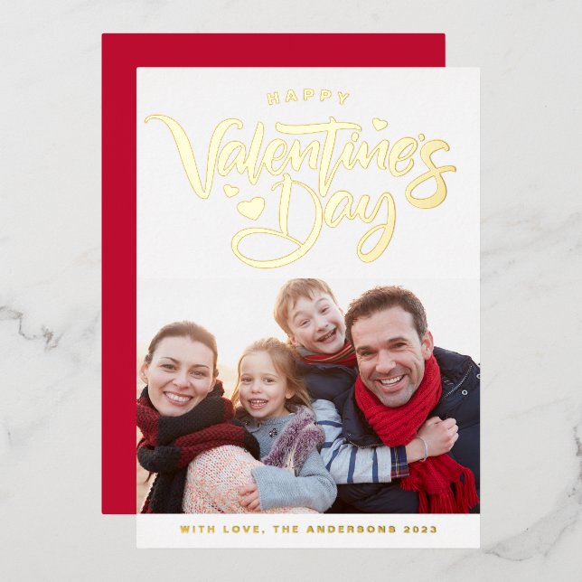 Carte De Vœux En Aluminium Gras Moderne Calligraphie Photo Valentine's Day Go (Recto/Verso)