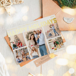 Carte De Vœux En Aluminium Gras Moderne Cinq Photo Happy Gold