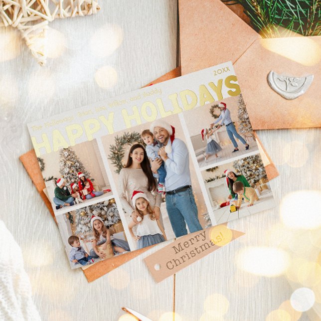 Carte De Vœux En Aluminium Gras Moderne Cinq Photo Happy Gold (Créateur téléchargé)