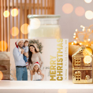 Carte De Vœux En Aluminium Gras moderne photo complète Joyeux or de Noël