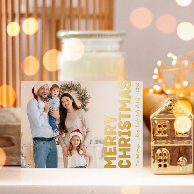 Carte De Vœux En Aluminium Gras moderne photo complète Joyeux or de Noël (Créateur téléchargé)