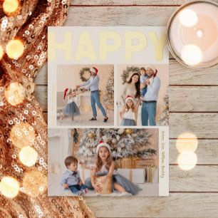 Carte De Vœux En Aluminium Gras moderne Vertical 3 photo Happy Gold