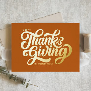 Carte De Vœux En Aluminium Gras Script Orange Happy Thanksgivin