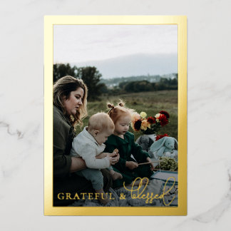 Carte De Vœux En Aluminium Grateful & Blessed Family Photo Collage Gold