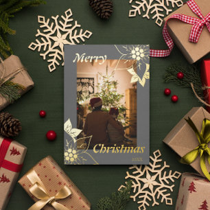 Carte De Vœux En Aluminium Gray Floral Élégant Joyeux Portrait de Noël