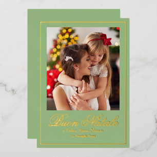 Carte De Vœux En Aluminium Green Buon Natale e Felice Anno Nuovo Script Photo