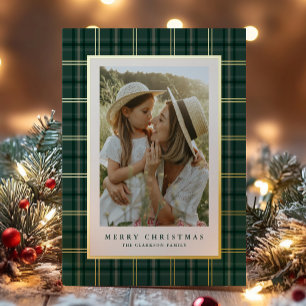 Carte De Vœux En Aluminium Green Classic Christmas Plaid Photo