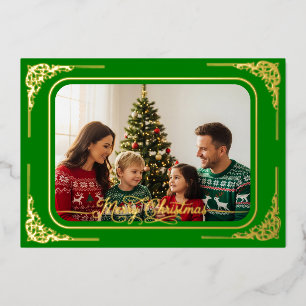 Carte De Vœux En Aluminium Green Full photo Gold encadré Noël