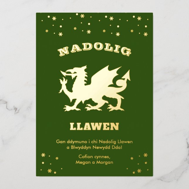 Carte De Vœux En Aluminium Green Nadolig Llawen Welsh Thème Joyeux Noël (Recto)
