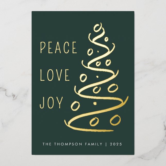 Carte De Vœux En Aluminium Green Peace Love Joy Tree Holiday Gold (Recto)