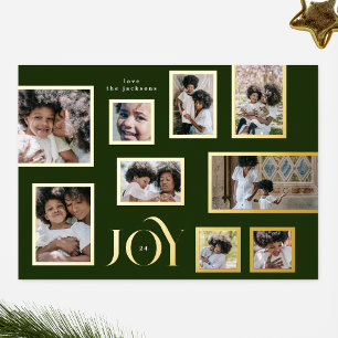 Carte De Vœux En Aluminium Green Photo Collage Moderne Noël Gold JOY
