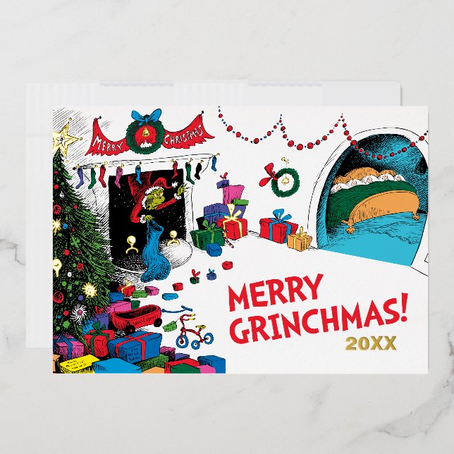 Carte De Vœux En Aluminium Grinch Classique | Grinch dans la Cheminée (Enveloppe)
