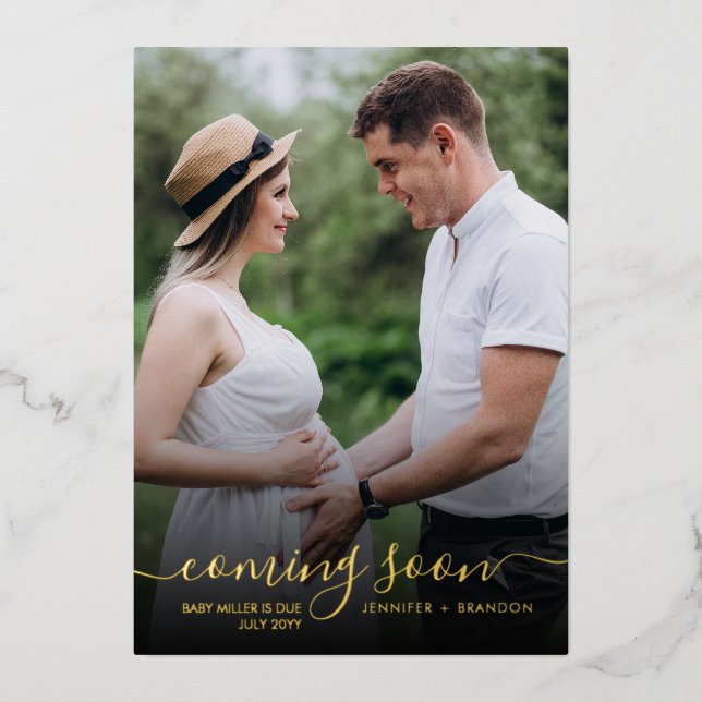 Carte De Vœux En Aluminium Grossesse faire-part Classy Or feuille superposée (Recto)