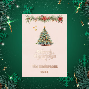 Carte De Vœux En Aluminium Guirlande d'arbre de Noël rose gold